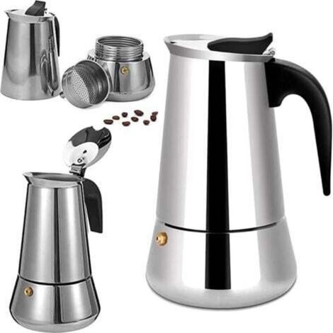 Cafetière moka italienne en acier inoxydable, 6 tasses, compatible avec tous les types de chaleur, 300 ml (1/4)