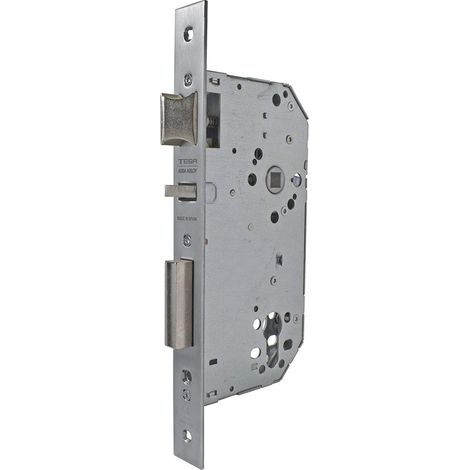 Serrure à encastrer pour portes bois, axe 60 mm, finition gris nickelé, têtière carrée (1/3)