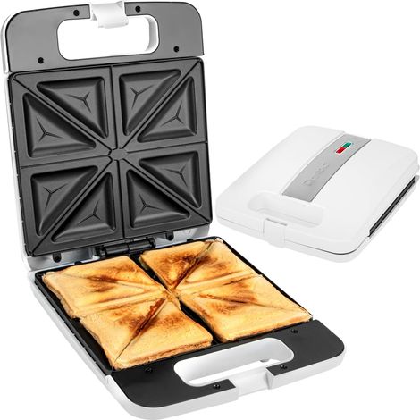 Appareil à croque-monsieur, grille-pain à croque-monsieur, plaques à croque-monsieur triangulaires (revêtement anti-adhésif), réglage automatique de la température, 1200 watts, blanc (1/5)