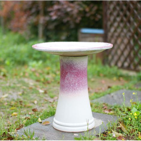 Baño para pájaros de cerámica Ø 43 x 45 cm blanco y rosa para jardín – MEUBLIV (1/5)