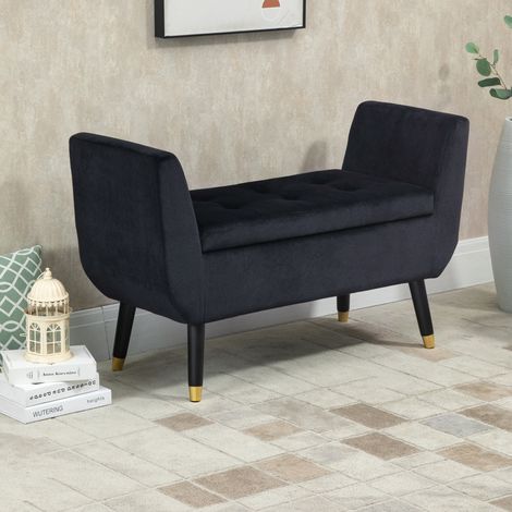 Sitzbank Stauraum Polsterbank 107x42x65 cm Schwarz OKMYHOME (1/5)