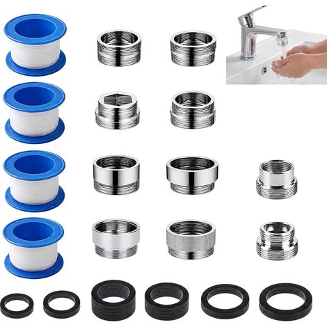 Lot de 16 Adaptateur Robinet avec Joints, Adaptateur Universel Filetage Intérieur/Extérieur, Double Mamelon Tuyau Arrosage, Convient Évier Cuisine Jardin, Laiton Robuste, Sans Outil (1/5)