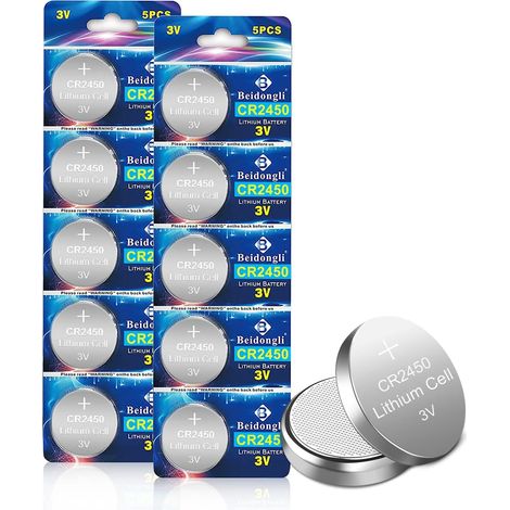 Pile Bouton au Lithium 3V CR 2450 Pack de 10[5 Ans Garantie] (CR2450-10) (1/5)