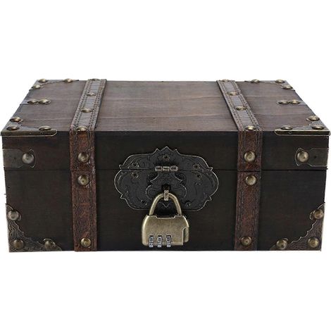 Coffret de rangement vintage en bois, coffre à bijoux décoratif avec serrure, coins renforcés, grande capacité, décoration intérieure, 3 tailles disponibles, gris (1/5)