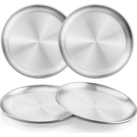 Plato llano de acero inoxidable reforzado, 4 piezas, Platos llanos de acero inoxidable de 20 cm, Platos de acero inoxidable para comidas, postres (1/5)