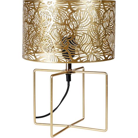 Lampe à poser ajourée or 35 cm E27 – Design élégant pour bureau et chevet – Idéale pour éclairage d'ambiance – Ostaria
