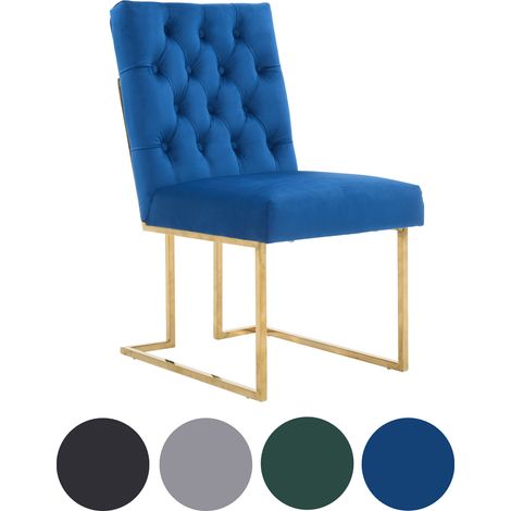 Single Blue Siena Luxury Tufted Velvet Dining Chair with Gold Frame & Legs - Modern Upholstered Accent Chair (1/5)