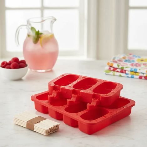 2 Silikon-Eisformen mit 100 Stielen, Rot (1/5)