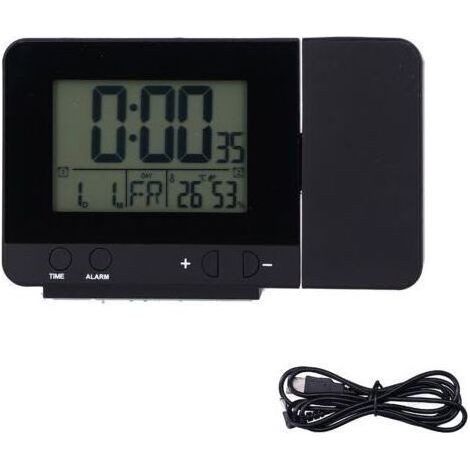 Horloge de Projection noire avec écran LCD de température et de temps, horloge de chargement USB pour la maison (1/5)