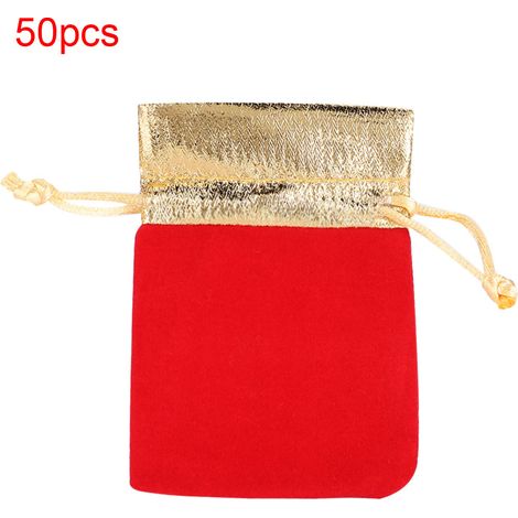 50 pièces sacs velours 7x9cm avec cordon doux, pochette pour bijoux, mariage ou cadeaux, rouge (1/5)