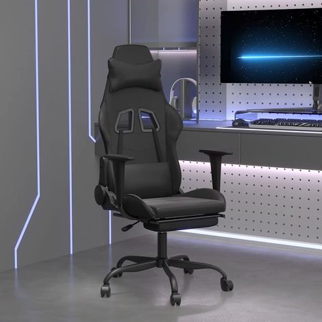 vidaXL Silla gaming con reposapiés cuero sintético negro (1/5)
