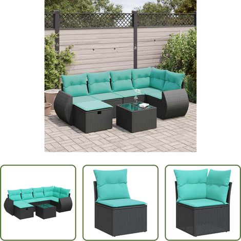 vidaXL Canapé en résine - Salon de jardin 7 pcs avec coussins noir résine tressée (1/5)