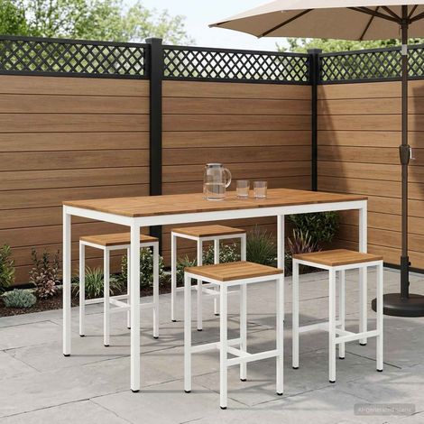 vidaXL Table de Bar de Jardin Naturel et Blanc 196 x 100,5 x 105 cm (1/5)