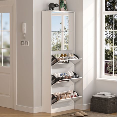 CHICFURN Scarpiera con specchio 63x23,6x185 cm bianca in MDF salvaspazio per ingresso (1/5)