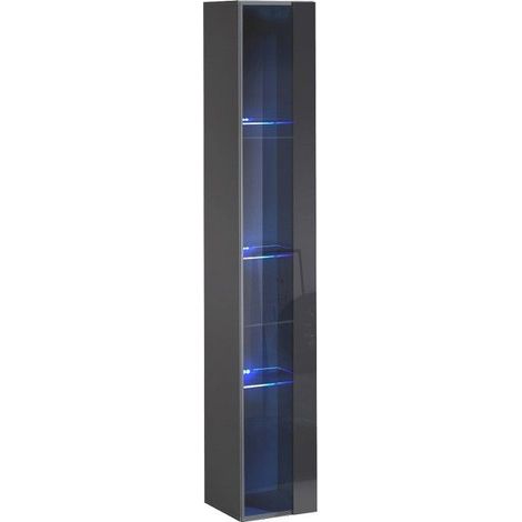 Ac-Deco – Vitrine verticale Switch WW 1 – Dimensions 30 cm x 30 cm x 180 cm – Verre illuminé LED bleu – Corps graphite mat