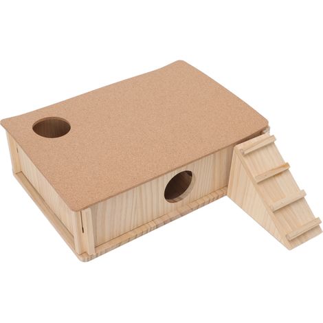 Maisonnette en bois à plusieurs pièces avec échelle pour hamster, hamster, cochon d'Inde et autres petits animaux (ours doré, cochon d'Inde). (1/5)
