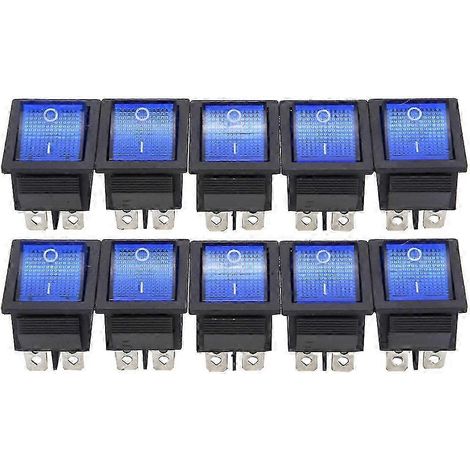 Interrupteur à bascule KCD4 6 broches bleu lumineux, lot de 10, plastique robuste pour électroménager et machines-outils. (1/4)