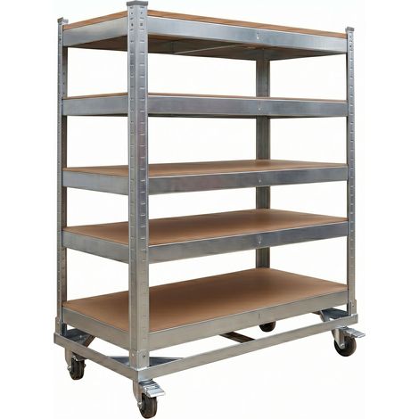 Relaxdays Chariot d'atelier 5 niveaux, roulettes avec frein, cap. 750 kg, 110x90x45 cm, acier argenté