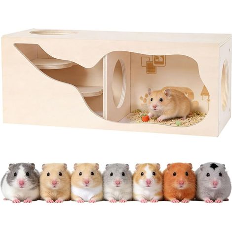 Maison en Bois pour Hamster, Maison pour Cochons D'indes avec échelle d'escalade, Démontable, Adaptée aux Hamsters Russes, Syriens, Gerbilles, Hérissons, Rats et Souris (Salon) (1/5)