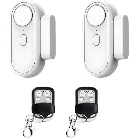 Lot de 2 alarmes de porte sans fil 5 modes avec télécommande 120 dB Sirène Retard d'arrêt automatique Capteur de sécurité pour maison, appartement, fenêtre, vacances