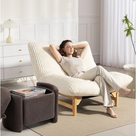 Fauteuil Pouf sans Accoudoirs en Tissu Côtelé pour Adultes, Siège Unique avec Dossier pour Salon et Chambre (1/5)