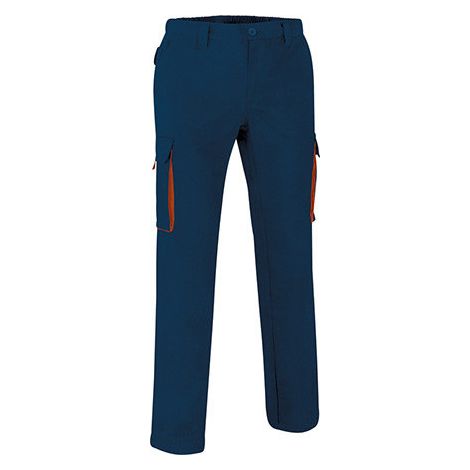Pantalón de trabajo multibolsillos diseño bicolor Thunder VALENTO M Azul marino orión/Naranja fiesta