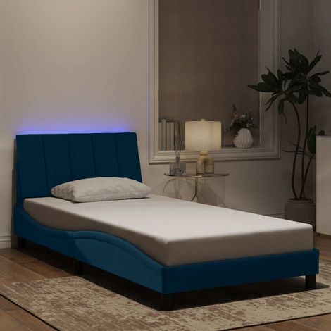 Cadre de lit LED avec tête de lit en velours bleu, 100 x 200 cm, sans matelas - PANGIVO (1/5)