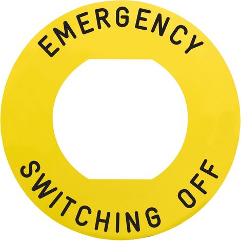 Harmony étiqu plate jaune 'EMERGENCY SWITCHING OFF' diam. 60 pour ZBZ1605 SCHNEIDER ZBY9360M
