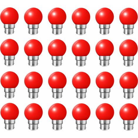 Lot de 24 Ampoules LED B22 2W (équivaut 20W) Multicolore, Rouge, AC 220-240V, Baïonnette, pour Décoration Fête Maison Bar