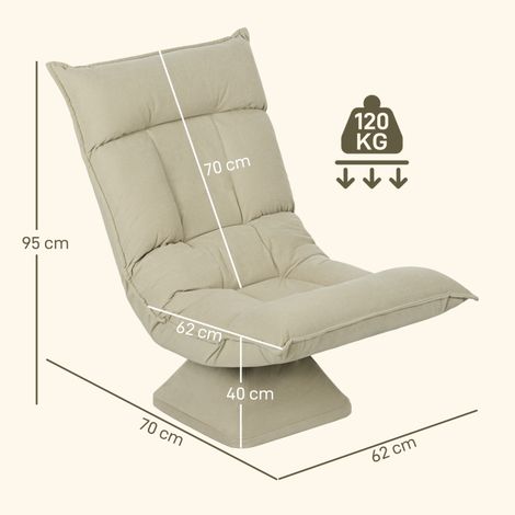 Fauteuil de sol rotatif 360° avec dossier inclinable 5 crans, canapé d'appoint pliable, siège de détente moelleux pour salon, lecture et gaming, beige (1/5)