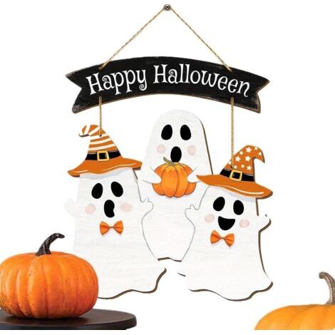 Panneau De Porte D'Halloween - Panneau Suspendu de Porte Fantôme Mignon,Décoration Suspendue pour Intérieur et Extérieur Mur Entrée Porche Salon Déco Maison Halloween (1/4)