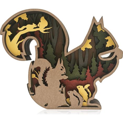 Veilleuse écureuil en bois gravée au laser en 3D,ornement écureuil en bois, objet artisanal en bois,convient à la décoration de la maison et du bureau (1/5)