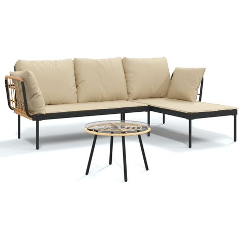 Salon de jardin 3 pcs,Mobilier de jardin avec coussins beiges résine tressée CFW92957 (1/5)