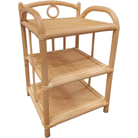 Table de chevet H. 55 cm en rotin naturel avec 3 tablettes – HAZEL (1/5)