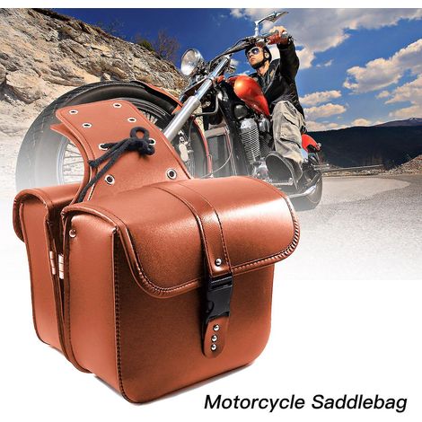 Großvolumige Motorradsatteltaschen mit PU-Werkzeugtasche für Honda/Yamaha/Suzuki – Schwarz/Braun