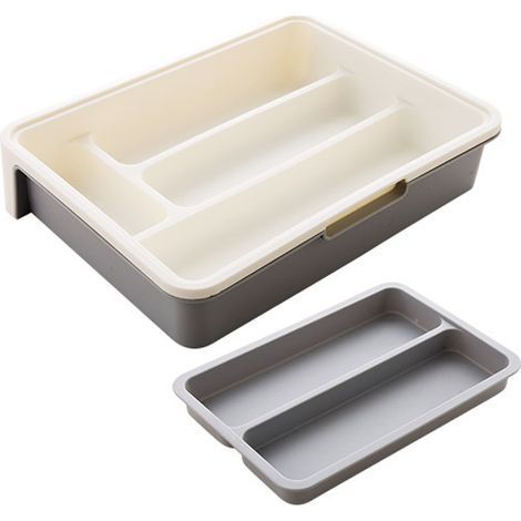 3-in-1-Schubladeneinsatz mit Auszug, Besteckorganizer und Kunststoff-Besteckhalter für Besteck, Geschirr und mehr (1/5)