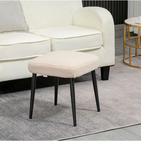 Taburete puf cuadrado 42 x 42 x 47 cm en poliéster beige con patas de acero HAVRYA (1/5)