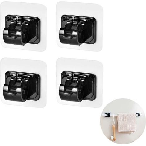 4 crochets noirs sans perçage pour tringle à rideaux, support mural adhésif, extensible, pour porte, salle de bain, chambre, design simple et solide (1/5)