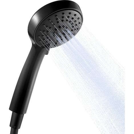 Pommeau de Douche avec Tuyau de 1,6m, Pomme de Douche à Main à 3 Modes, Pomme Douche Ronde, Pommeau de Douche Economie deau, Douchette avec Flexible pour Salle de Bain, Noir (1/5)