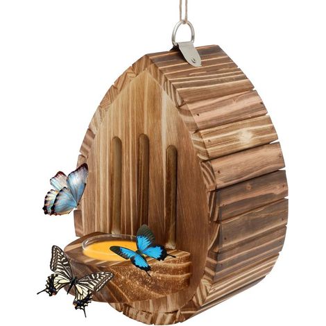 Maison à papillons en bois - 1 pièce - Suspendue - Avec mangeoire - Abri pour papillons de jardin - Décoration suspendue - Espace de vie pour papillons - Convient aux papillons, coléoptères, papillons (1/5)