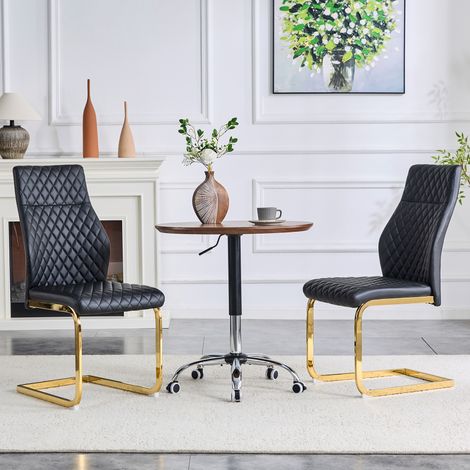 [Pack x2] Fauteuils de table à losanges noirs : dossier élevé + assise rembourrée, piètement en acier laqué or, stables et robustes, parfaits pour brasserie, hôtel ou usage domestique. (1/5)