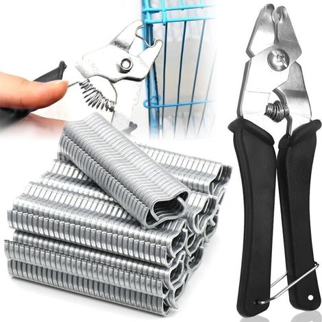 Clips de anillo con 1200 grapas, herramienta para la instalación de cercas y mallas metálicas, ideal para jaulas y recintos para animales. (1/4)