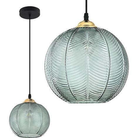 Lustre en verre vert, grande forme sphérique, éclairage nordique, style rétro pour salles à manger, lumière tricolore de 20 cm. (1/5)