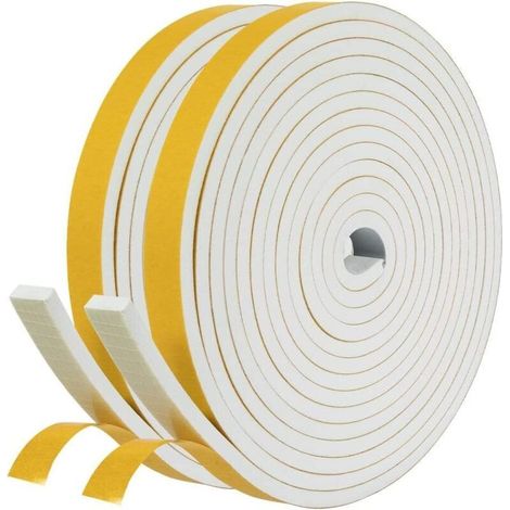Lntyq Joint Adhésif Isolation Fenêtre - Joint Porte Entrée en Mousse Caoutchouc - 2 Rouleaux 12mm(l) x 6mm(H) x 4m(L) - Anti Froid et Isolation du Bruit - Antichoc pour Coin de Placard, Blanc