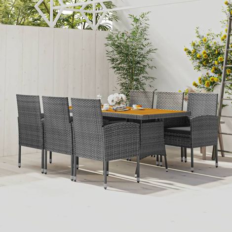 7-tlg. Garten-Essgruppe Poly Rattan Grau (1/5)