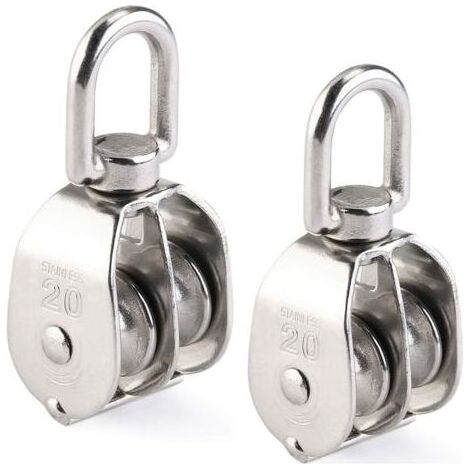 Poulie double 2pcs inox 304 pivotante – Charge maximale 500kg – Diamètre de corde 12mm – Rotation 360° pour levage efficace (1/5)