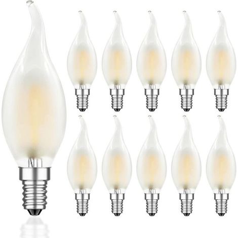 Bombilla LED E14 de 4 W con filamento regulable, bombillas de llama, luz blanca cálida de 2700 K, ángulo de haz de 360°, paquete de 10- (1/4)