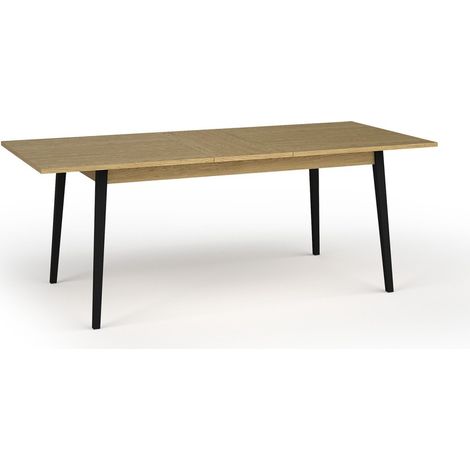Mesa extensible MONDO – Tablero de roble y patas negras – 160 a 200 cm – Patas inclinadas de metal