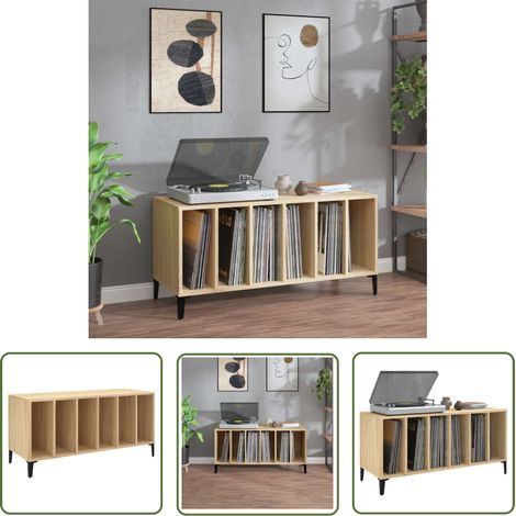 The Living Store Armoire à disques chêne sonoma 100x38x48 cm bois d'ingénierie - Meuble À Disques - Armoire Vinyle - Rangement Musique - Étagère Disque - Support Tourne-disque (1/5)
