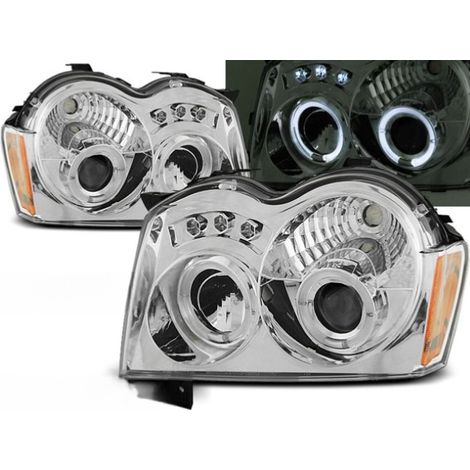 Paire de feux phares Jeep Grand Cherokee de 2005 a 2008 angel eyes chrome-27361425 (1/2)